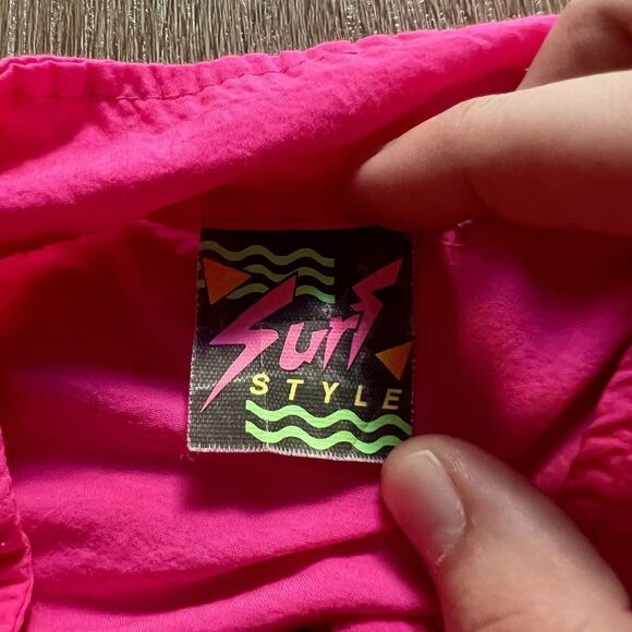 Surf Style Pink Jacket Windbreaker Light Retro Atomic Neon XL 52" girth OSFA XH - Picture 5 of 7